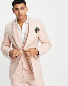 Anzugjacke von ASOS DESIGN Pink Suit Men Wedding, Pastel Pink Coat, Pink Suit Men, Rosé Suit, Suits Men Business, Couple Dress