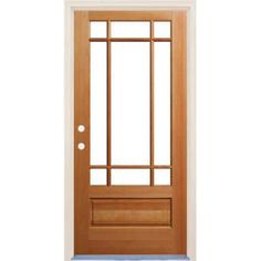 a wooden door with glass panels on the side