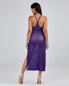 Our Purple Sequin Strap Midi Dress is the perfect combination of style and comfort. Crafted from lightweight and breathable material, this dress is sure to be your go-to for any occasion. The purple sequins add a touch of luxury to the dress. The adjustable straps also provide a comfortable fit. Make a statement with this elegant and sophisticated dress. Our Style No.SZMG081508 Bead Piece Height - 66.9"/170cm Bust - 33.8"/86cm Waist - 24.4"/62cm Hips - 36.2"/92cm and wears size S About Wholesale Purple L, Purple Midi Dress, Sophisticated Dress, The Purple, 50's Dress, Blue Jacket, Midi Length, New Dress, The Dress