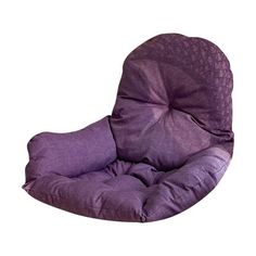 a purple bean bag chair sitting on top of a white floor