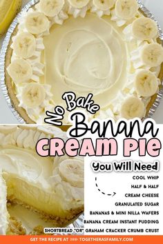 the banana cream pie has been cut in half