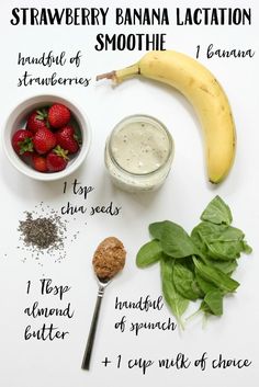 the ingredients to make this smoothie include bananas, strawberries, and almonds