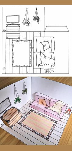 the floor plan for a bedroom is shown in black and white, with an overhead view of