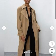 This Is A Trench Coat With A Cascading Lapel And A Storm-Flap Detail. It’s Made With A Softly Structured And Fluid Twill Fabric. Relaxed Fit - Fits Slightly Larger Welt Pockets Partially Lined 88% Polyester 12% Spandex ; Lining Is 100% Cupro Retails For $248 No Longer Sold On Aritzia Website Chic Tailored Long Sleeve Outerwear, Long Fall Workwear Outerwear, Long Fall Outerwear For Workwear, Long Fall Outerwear For Work, Chic Fitted Long Outerwear, Tailored Long Outerwear For Spring, Fitted Long Outerwear For Work, Tailored Long Outerwear For Fall, Aritzia Jacket