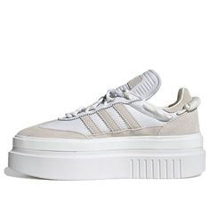 The Ivy Park x Adidas originals Super Sleek 72 'Icy Park' is the perfect sneaker for a fashion-forward Alpine inspired look. With an exaggerated double-stacked midsole and pristine white finish, this sneaker is sure to turn heads. The integrated lacing system and bungee detailing add a touch of luxury, while the platfo Adidas Platform Sneakers With Vulcanized Sole For Streetwear, Adidas Platform Sneakers With Boost Midsole For Streetwear, Adidas Platform Sneakers, Adidas Ivy Park, White Platform Shoes, Adidas Super, Perfect Sneakers, White Platform, Cute Sneakers