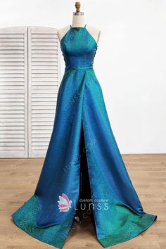 green blue iridescent glitter satin long prom dress Iridescent Prom Dress, Themed Prom Dresses, Satin Long Prom Dress, Prom Dress Sleeveless, Ocean Dress, Glitter Prom Dress, Custom Made Prom Dress, Iridescent Dress, Lurex Fabric