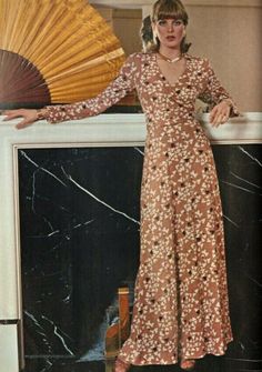 1976 Vintage VOGUE Sewing Pattern WRAP DRESS B36" (1890) Diane Von Furstenberg | eBay Vintage Brown Maxi Dress For Fall, Vintage Brown Long Sleeve Maxi Dress, Fitted Vintage Brown Maxi Dress, Fitted Empire Waist Maxi Dress For Fall, Vintage Long Sleeve Printed Dress, Fitted Long Sleeve Dress With Vintage Print, Vintage Long Sleeve Maxi Dress With Vintage Print, Vintage Fitted Printed Dresses, Vintage Printed Brown Dress