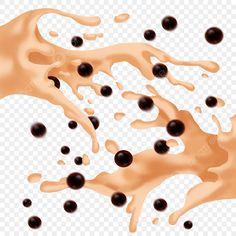 chocolate milk splashing on top of each other, with black dots in the middle