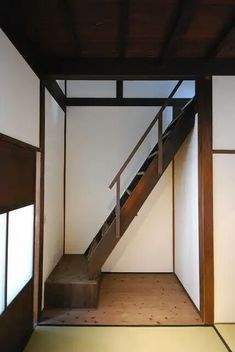 an empty room with stairs leading up to the second floor