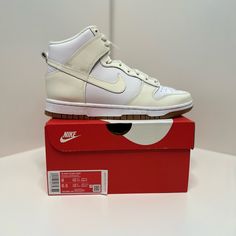 Nike Dunk High White Sail/ Gum Sole New In Box. Never Worn Or Tried On. Women’s Size 8 / Men’s Size 6.5 Dd1869-109 Classic White Custom Sneakers With Cushioned Footbed, Classic White Custom Sneakers With Branded Heel, Sporty White Skate Shoes With Removable Insole, Classic High-top Sneakers With Branded Heel Counter, Modern White Skate Shoes With Cushioned Footbed, Custom Sneakers With Rubber Sole, Modern White Custom Sneakers With Plain Toe, Modern White Custom Sneakers Plain Toe, Modern White Plain Toe Custom Sneakers