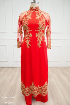 Red and Gold Ao Dai | Vietnamese Lace Bridal Dress (#TALISA) | Red Bridal Ao dai | Custom made ao dai | Red Silk AO Dai | Vietnamese traditional bridal dress Bridal Ao Dai, Red Ao Dai, Lace Bridal Dress, Burgundy Prom, Bridal Dresses Lace, Burgundy Prom Dress, Dream Dresses, Red Dresses, Trending Fashion Outfits