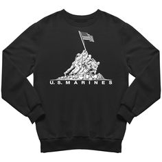 DESCRIPTION: CORPORAL'S XMAS COLLECTION TRADITION ----- QUALITY ----- DISCOUNTS $$$ Honor the legacy of the Marine Corps with our iconic Iwo Jima flag-raising Sweatshirt. Paying tribute to courage and camaraderie, this sweatshirt is more than apparel—it's a symbol of resilience and pride. Set-in sleeves Double-needle stitching at shoulders, armholes, neck, waistband and cuffs 1x1 rib with spandex Quarter-turned to eliminate center crease Patriotic Crew Neck Sweatshirt With Graphic Print, Patriotic Graphic Print Sweatshirt, Patriotic Long Sleeve Sweatshirt With Graphic Print, Black Flag Print Top For Streetwear, Cotton Crew Neck Sweatshirt With Flag Print, Black Crew Neck Top Made In Usa, Iwo Jima Flag, Iwo Jima, Us Marine Corps