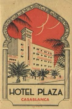 an old hotel with palm trees in front of it and the words hotel plaza written below