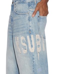 The Maxx Nu Heritage is a stone washed, indigo denim jean with an exaggerated straight leg. Featuring a large Ksubi logo text embroidered running across the side seam and finished with branded hardware, a signature t-box and 4x4 embroidery. Embroidery Jeans Men, Mens Baggy Jeans, Spray On Jeans, The Maxx, Back Embroidery, Indigo Jeans, Short Denim Skirt, Acid Wash Jeans, High Rise Denim Shorts