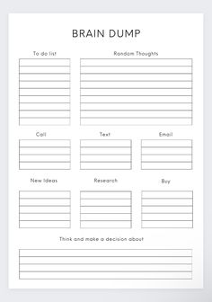 Organization For Add Adults, Braindump Template, Thought Organizer, Thought Tracker, Brain Dump Template, Thought Journal, Planer Organisation, Analysis Paralysis, Studie Hacks