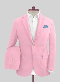 Steer through the sartorial sea by donning our Italian Prato Pink Linen Suit. Furthermore, retain the boldness of your wardrobe with this suit, cut from a pure linen fabric with a soft, durable and breathable character superior for hot and humid conditions. Also, pair the elegant contemporary designs with a nicely tail Elegant Fitted Linen Sport Coat, Formal Fitted Linen Sport Coat, Fitted Linen Sport Coat For Formal Occasions, Fitted Linen Suits With Welt Pockets, Fitted Linen Suit With Welt Pockets, Classic Fitted Linen Set, Fitted Single Button Linen Blazer, Fitted Linen Blazer With Notch Lapel, Fitted Linen Summer Suits