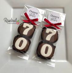 two chocolates in the shape of numbers are wrapped in cellophane