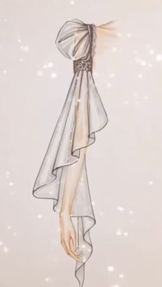 a drawing of a woman's dress on display in front of snow flakes