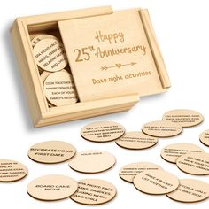 personalized wooden coasters in a box for 25th anniversary