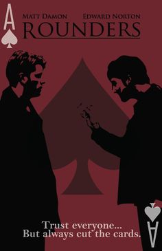 two men standing next to each other in front of a red background with the words,'trust everyone but always cut the cards '