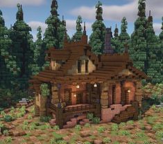 Crimson Wood House Minecraft, Cozy Minecraft Houses, Minecraft House Ideas Cottage, House Ideas Minecraft, Minecraft Cabin, Minecraft House Ideas, Houses Minecraft, Mc Builds