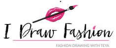 i draw fashion logo with pink lips and black brush on white background for clothing design