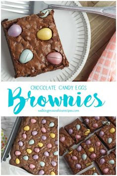 chocolate candy eggs brownies on a plate