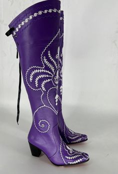 Over Knee High Boots, Made to Order, Suzani Boots, Embroidery Boots, Pointy Toe, Genuine Leather, Boots Addict, for Her, Cowboy Style - Etsy Purple Cowboy Boots, Over Knee High Boots, Embroidery Boots, Purple Boots, Genuine Leather Boots, Colour Pattern, Purple Shoes, Cowboy Style, Unique Shoes