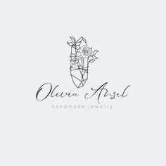 the logo for an artisan jewelry store with flowers and leaves on it's side