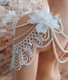 Elegant Bridal Pearly Shoulder Jewelry, Handmade Shoulder Jewellery, Shoulder Jewelry, Shoulder Necklace, Wedding Accessory, Jewelry Bridal, Wedding Etsy, Body Jewellery, Lace Applique, Jewelry Handmade