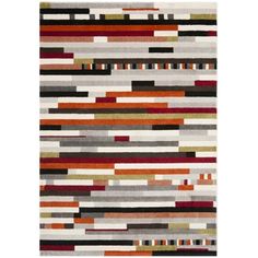 a multicolored rug with stripes and lines