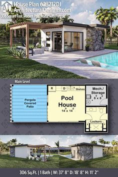 two story house plan with pool and covered patio