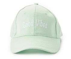 Designed for equal parts charm and comfort, this breathable cotton baseball cap flaunts an embroidered "good vibes" message in the front above a classic brim. An adjustable hook and loop closure in the back helps you get the right fit. Trendy Dad Hat With Letter Embroidery And Curved Bill, Casual Embroidered Snapback Hat For Streetwear, Sporty Cotton Trucker Hat For Spring, Spring Snapback Hat With Embroidered Logo And Curved Bill, Trendy Snapback Hat With Embroidered Logo, Casual Snapback Hat With Letter Embroidery And Flat Bill, Trendy Green Flat Bill Baseball Cap, Trendy Embroidered Logo Baseball Cap For Summer, Trendy Embroidered Snapback Baseball Cap