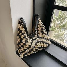 Summer Women Weave Straw Tote Bag New In Travel Big Beach Bags Handmade Lady High-capacity Handbag [23y 8m 29d] Trendy Vacation Shoulder Bag With Single Strap, Casual Black Handheld Shoulder Bag, Black Casual Handheld Shoulder Bag, Casual Square Shoulder Bag With Single Strap, Casual Black Rectangular Hobo Bag, Casual Beach Bag With Single Shoulder Strap, Large Capacity Square Shoulder Bag For Beach, Trendy Large Capacity Crochet Shoulder Bag, Summer Large Capacity Black Canvas Bag