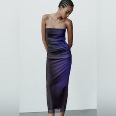 Strapless Midi Dress With Straight Neckline. Ruched Fabric. Interior Lining. Hidden In-Seam Zip Closure. 9097/471 Outer Shell 94% Polyester 6% Elastane Lining 100% Polyester New To Poshmark? Get $10 Off For Signing Up. Use Code: Zjay At Sign Up. Purple Fitted Strapless Midi Dress, Purple Ruched Maxi Dress For Evening, Elegant Purple Strapless Dress For Night Out, Purple Mini Length Strapless Dress For Cocktail, Chic Purple Strapless Dress, Purple Strapless Dress For Night Out, Purple Strapless Cocktail Dress, Purple Strapless Mini Dress For Spring, Chic Fitted Purple Strapless Dress