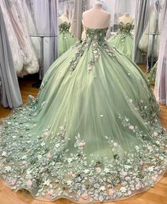 Sage Green Prom Dress, Green Quinceanera Dresses, Dress With Applique, Green Ball Gown, Quinceanera Themes Dresses, Off Shoulder Ball Gown, Tulle Long Prom Dress, Quinceñera Dresses, Dress Quinceanera