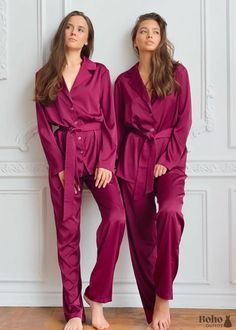 Women's Chic Boho Sleepwear, Pajamas Set, PJ Satin Francine in Red Fabric: Polyester and spandex Garment Care: To keep your clothes in good condition, please hand wash or wash them in the washing machine with a delicate cycle in cold water. Using a laundry mesh bag can prevent tangling and tearing. Size: The size may have 2-3 cm differs due to manual measurement. Want to see more boho styles? >> View All Boho Sleepwear >> Shop Boho Dresses on Sale! Boho Pajamas, Pink Clothing, Pyjama Satin, Pajamas For Women, Women Sleepwear, Womens Pajamas Pants, Mode Boho, Red Boho, Satin Pajamas