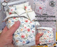 an advertisement for a bedding set with flowers and polka dots