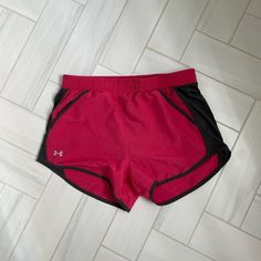 Deep Pink/Red Color With Black Detailing Never Worn, In Amazing Condition Size: S Womens Lined, Contains Strings To Adjust Size Casual Pink Under Armour Bottoms, Under Armour Pink Summer Shorts, Under Armour Pink Athletic Shorts With Built-in Shorts, Under Armour Pink Sports Shorts, Under Armour Pink Workout Bottoms, Pink Under Armour Athletic Shorts For Workout, Under Armour Pink Athletic Shorts For Workout, Pink Under Armour Summer Shorts, Pink Under Armour Workout Bottoms