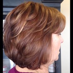 L'anza Color, Color, Highlights, Haircut, Layers, Olaplex Haircut Layers, Thick Hair Cuts, Stacked Bob, Color Highlights, Wavy Bob Hairstyles, Bob Haircut For Fine Hair, Hairstyles For Layered Hair, Hair Color Auburn