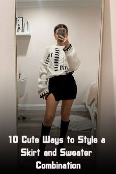 An effortlessly chic outfit pairing a simple skirt with a cozy sweater for a cute and aesthetic look that will have you feeling stylish and comfortable all day long. Click here for fashion inspo!