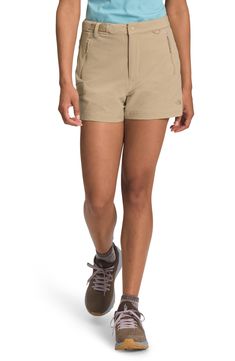 These all-purpose shorts are built with FlashDry-XD fabric for advanced moisture-wicking protection so you stay comfortable on the trail and in the city. This style also provides plenty of versatility with two side-zip pockets and a large cargo pocket that can hold your phone, keys or wallet, while a built-in webbing belt allows for a customizable fit. 3" inseam; 26" leg opening; 12 1/2" front rise; 16" back rise ( size 8 ) Zip-fly with snap closure Antimicrobial fabric engineered to inhibit the Sporty Hiking Cargo Shorts, Outdoor Athletic Shorts, Casual Nylon Bottoms By The North Face, Moisture-wicking Midweight Shorts For Hiking, Moisture-wicking Shorts For Hiking, Moisture-wicking Midweight Hiking Shorts, Moisture-wicking Shorts For Outdoor, The North Face Nylon Bottoms For Outdoor, Moisture-wicking Shorts For Outdoor Activities