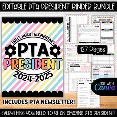 PLEASE NOTE: THIS IS AN EDITABLE CANVA TEMPLATE. YOU WILL NEED A FREE CANVA ACCOUNT TO EDIT.  Stay on top of your PTA game with our comprehensive PTA Planner, thoughtfully designed to keep you organized and empowered throughout the entire school year. This indispensable tool encompasses a treasure trove of 86 printable pages, including weekly and monthly calendars, membership forms, financial sheets, meeting notes, budget planning templates, event planning guides, a password tracker, PTA communi Pta Planner, Pta Newsletter, Pta Membership, Event Checklist, Event Planning Guide, Pta Meeting, Event Budget, Donation Form, Digital Printing Services