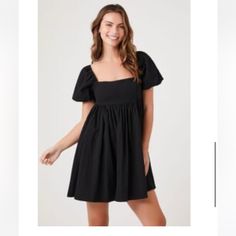 Black Babydoll Dress Never Worn New With Tags Forever 21 Black Mini Dress With Short Sleeves, Forever 21 Black Short Sleeve Mini Dress, Black Babydoll Dress, Black Babydoll, Babydoll Dress, Forever 21 Dresses, 21 Dresses, Baby Doll, Baby Dolls