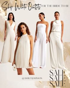 If you are a bride - then stop your scroll!! I am obsessed with these classy modern and sophisticated bride to be white jumpsuits, cream romper, and ivory satin dress. All of these looks can be worn for your bridal shower or rehearsal dinner, and after for a spring or summer date night or girls brunch.