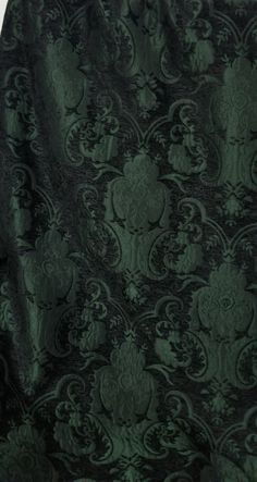 Damask Pattern Design Fabrics, Textiles Aesthetic, Green Brocade Fabric, Green Fabric Texture, Arsenic Green, Gothic Fabric, Dusk Summer, Whimsigoth Aesthetic, Dark Green Fabric