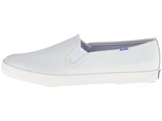 Keds Champion-Leather Slip-On Women's Flat Shoes White Leather Classic Low-top Slip-ons With Slip-resistant, Classic Low-top Slip-ons With Cushioned Footbed, Classic Slip-on Sneakers For Spring, Spring Sporty Slip-resistant Slip-ons, Classic Spring Slip-on Sneakers, Classic Slip-on Slip-resistant Sneakers, Slip-resistant Synthetic Slip-on Sneakers For Spring, Classic Sneakers With Rubber Sole For Summer, Classic Rubber Sole Sneakers For Summer