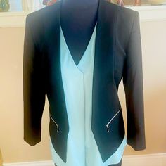 Brand New Size - 6 Black Blazer For Spring Layering, Black Outerwear With Zipper Closure For Office, Black Office Outerwear With Zipper Closure, Black Blazer With Zipper Closure For Spring, Black Long Sleeve Career Outerwear, Black Career Blazer For Spring, Chic Black Blazer For Layering, Spring Workwear Blazer With Zipper Closure, Tailored Black Outerwear For Layering