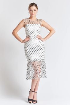 Muse Dress - Sleeveless polkadot midi mesh dress – Simona Maghen Elegant Sleeveless Mesh Dress, Polka Dot Swiss Dot Midi Dress, Fitted Sleeveless Mesh Midi Dress, Elegant Swiss Dot Midi Dress, Elegant Sleeveless Mesh Midi Dress, Chic Fitted Swiss Dot Midi Dress, Fitted Swiss Dot Midi Dress, Swiss Dot Midi Party Dress, Fitted Polka Dot Midi Dress With Swiss Dot Details