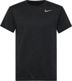 the nike t - shirt is black and has a white nike logo on the chest